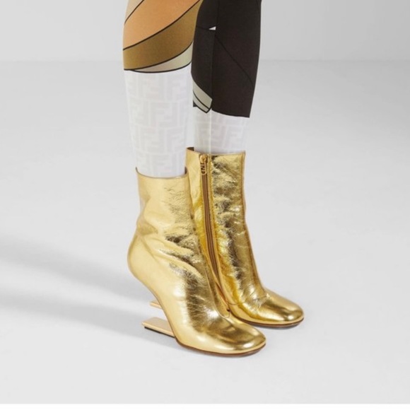 NWT Fendi First Gold nappa leather high-heel boots 37.5 - Picture 7 of 11